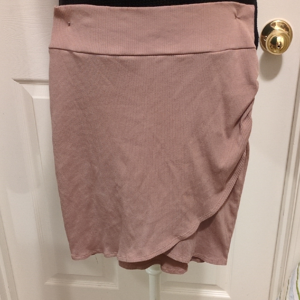 Bobi Los Angeles Tan Khaki Ribbed Ruched Mini Skirt L